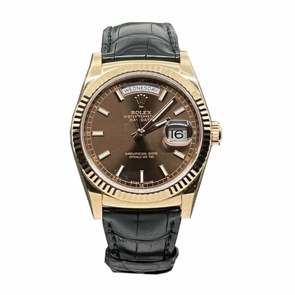 Rolex Day Date 118 139 Brown Dial black Leather