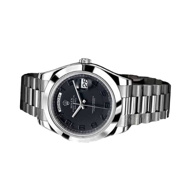 Rolex Day Date II 218206 V6 Stainless Steel Black Dial Replica